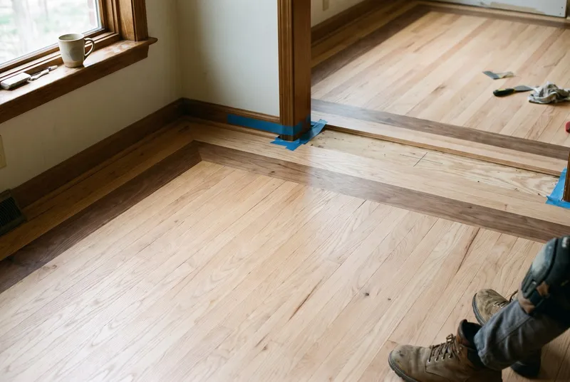 Kitchen floor with a refinished border (sample photo)